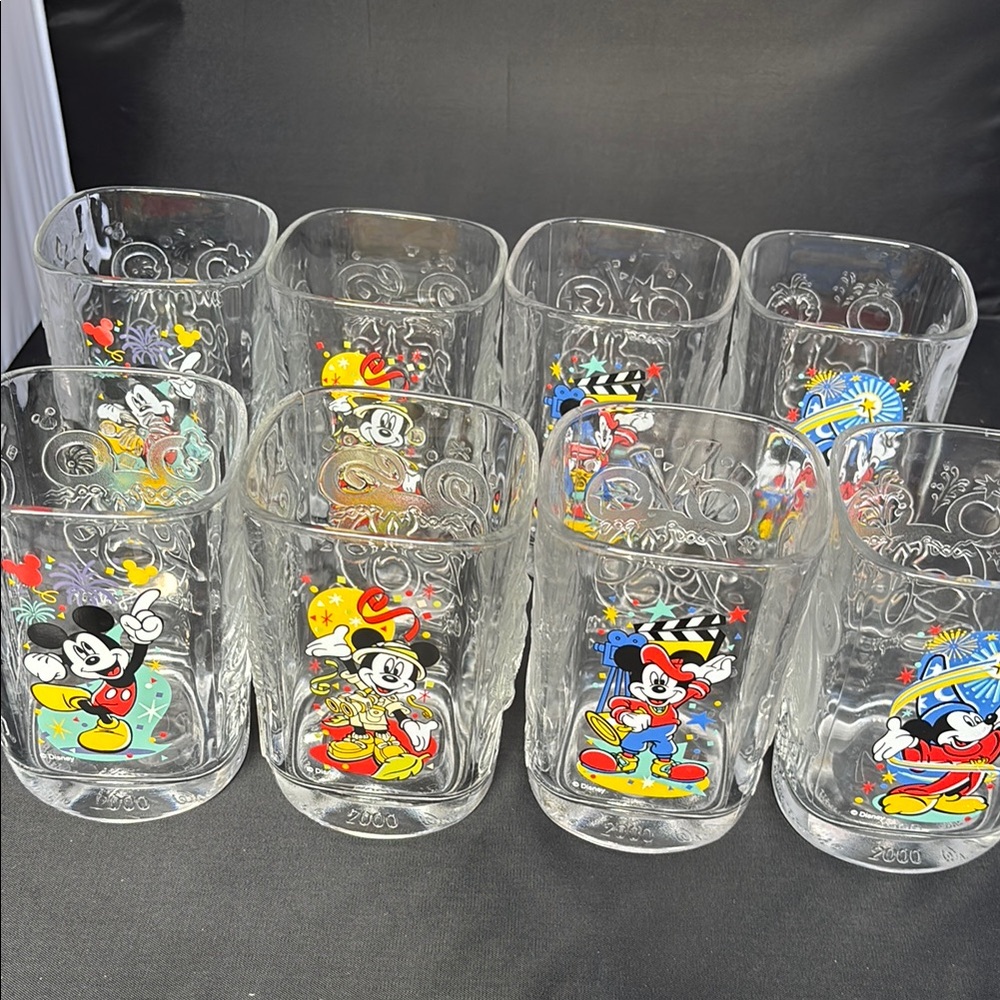 Disney Mickey Mouse Glass Tumblers set of 8 FROM 2000 no chips never used